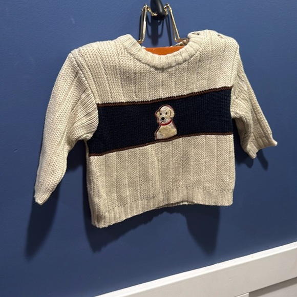 b.t. kids White Blue Embroidered Dog Sweater Baby Toddler Boy Size 3/6 month - Picture 1 of 8
